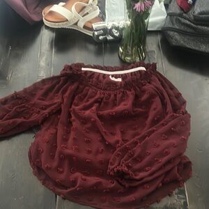 Women's Burgundy Off-Shoulder Top
